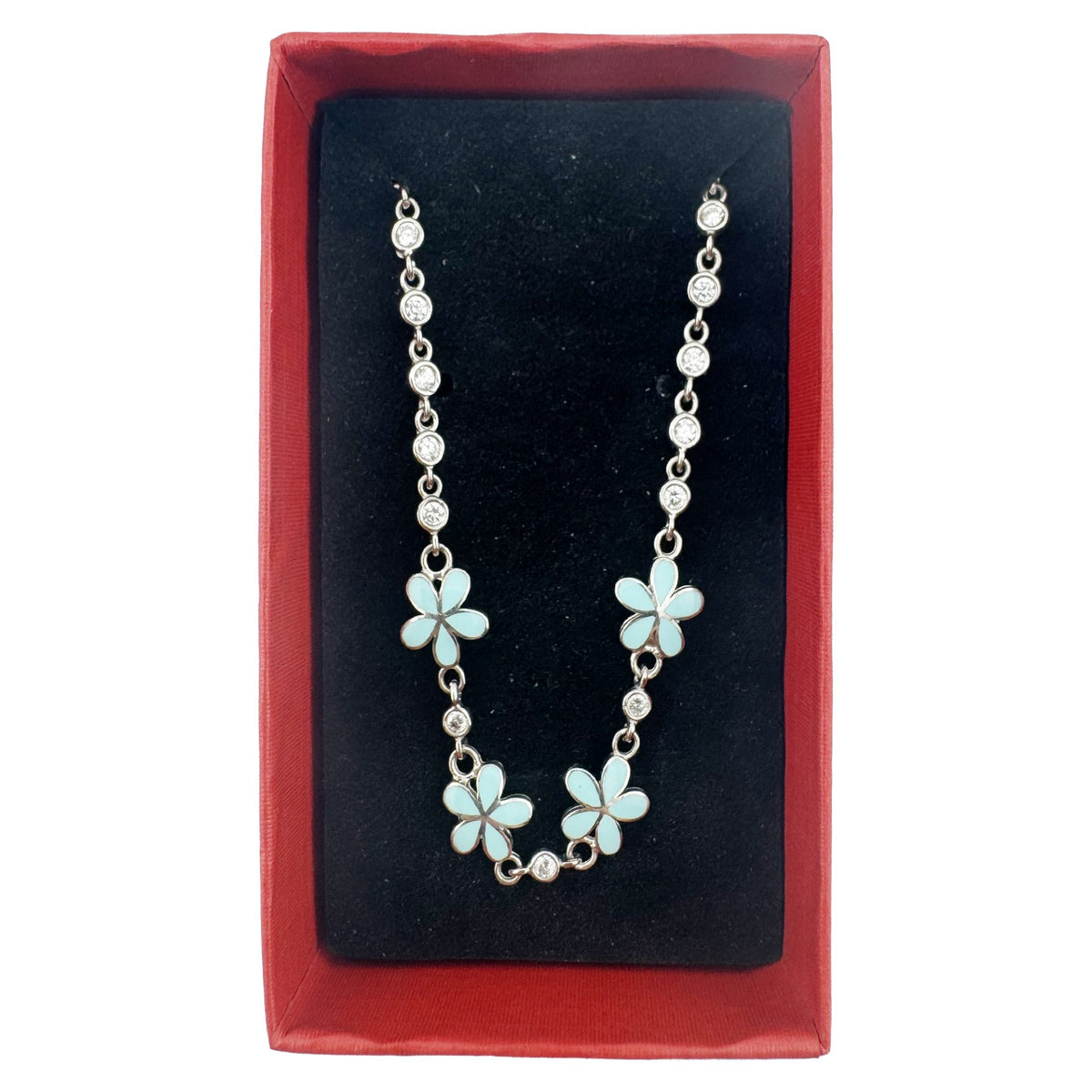 Jolie, Bratara pentru Copii si Bebelusi, Model Floare cu Email si Zirconiu, Argint 925, Lungime 22 cm, 1.8 g, Argintiu si Albastru Deschis