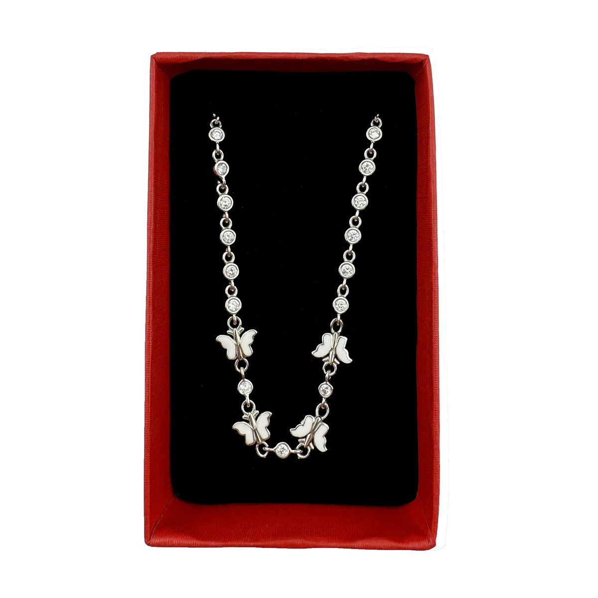 Brățară Jolie pentru Copii și Fete, Model Fluture cu Zirconiu și Email, Argint 925 Hipoalergenic, 22 cm, 4.4 g, Argintiu/Alb