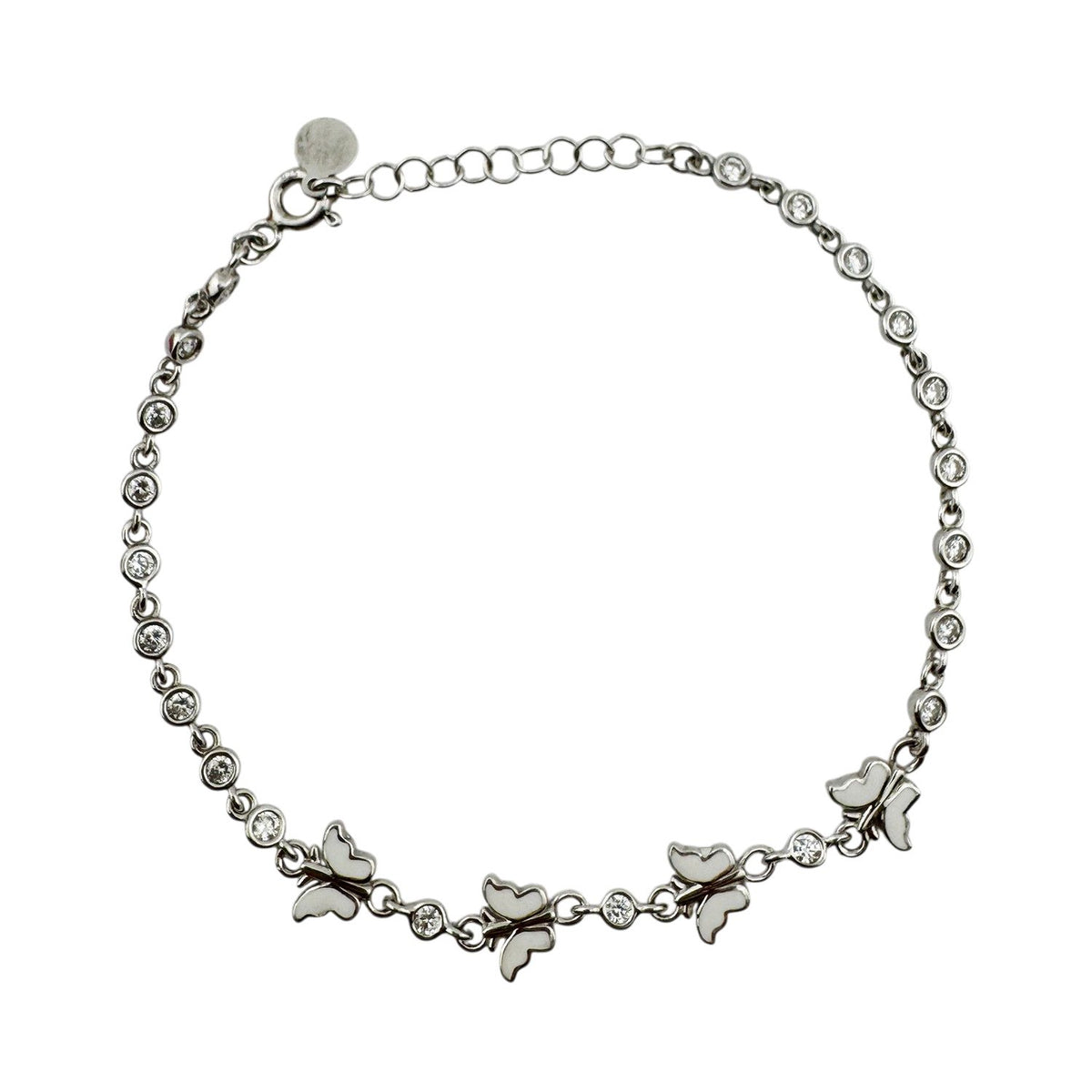 Brățară Jolie pentru Copii și Fete, Model Fluture cu Zirconiu și Email, Argint 925 Hipoalergenic, 22 cm, 4.4 g, Argintiu/Alb