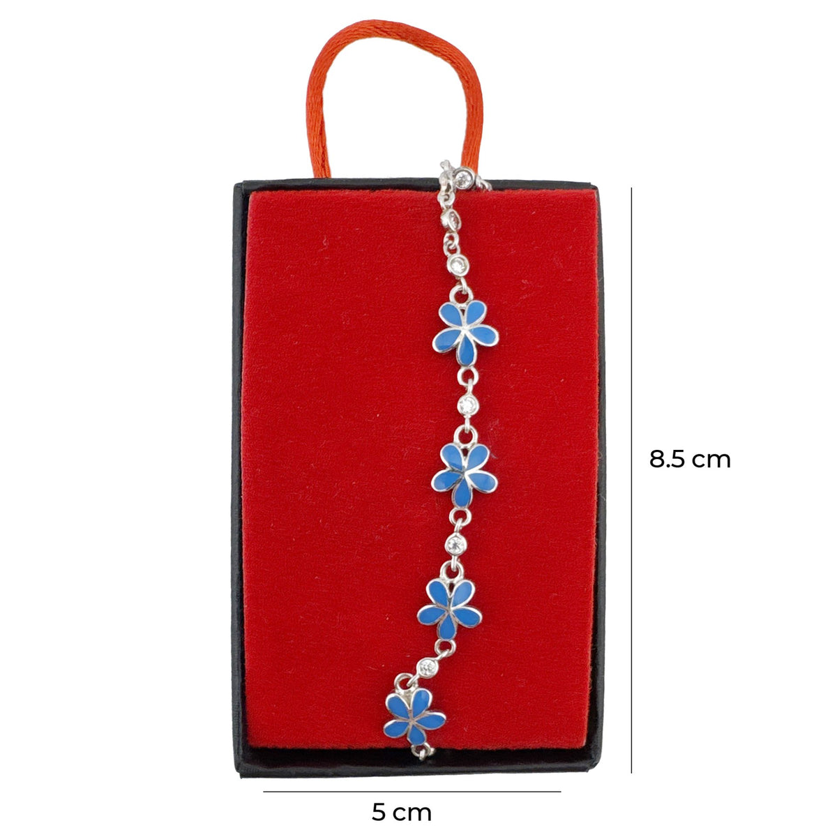 Jolie, Bratara Argint 925 pentru Copii si Nou-Nascuti, Model Floare cu Email si Zirconiu, Hipoalergenica, 22 cm, 4.4 g, Argintiu/Albastru