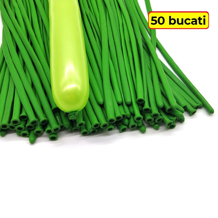 Baloane de Modelaj, Set 50 Bucati, Flexibile pentru Figuri si Animale, Latex Natural Premium, 30 cm, Extensibile 150 cm, Verde Deschis