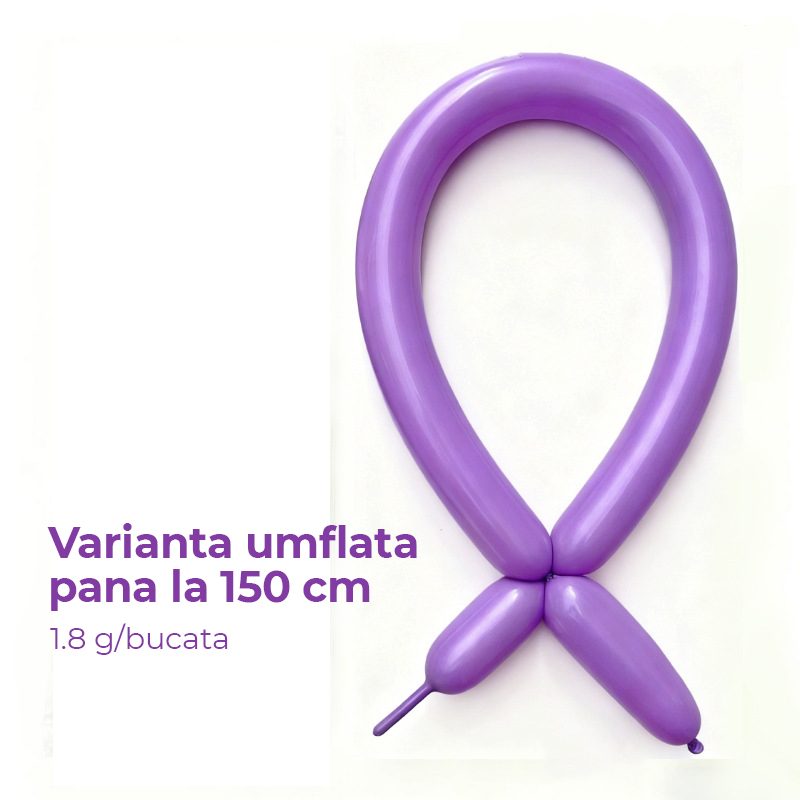 Baloane de Modelaj pentru Sculptura, Set 50 Bucati, Latex Flexibil de Inalta Calitate, Extensibile pana la 150 cm, Mov, 1.8 g, 30 x 1.5 cm
