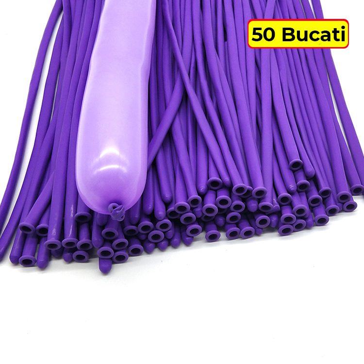 Baloane de Modelaj pentru Sculptura, Set 50 Bucati, Latex Flexibil de Inalta Calitate, Extensibile pana la 150 cm, Mov, 1.8 g, 30 x 1.5 cm