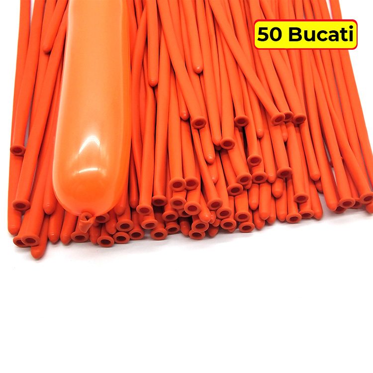 Baloane de Modelaj pentru Figuri Artistice, Latex Elastic, Extensibile pana la 150 cm, 1.8 g, Portocaliu, Set 50 Bucati