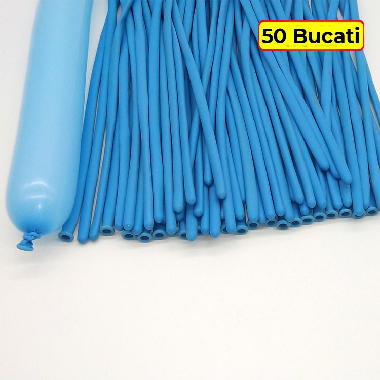 Baloane de Modelaj pentru Animatori si Petreceri, Latex Flexibil cu Extindere pana la 150 cm, Set 50 Bucati, Albastru Deschis