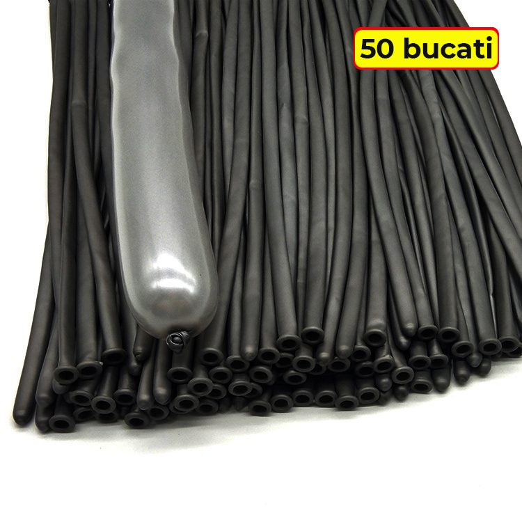 Baloane Modelaj Profesionale, Set 50 Bucati, Latex Flexibil pentru Modelat si Rasucit, Lungime 30 cm, Extensibile pana la 150 cm, Negru