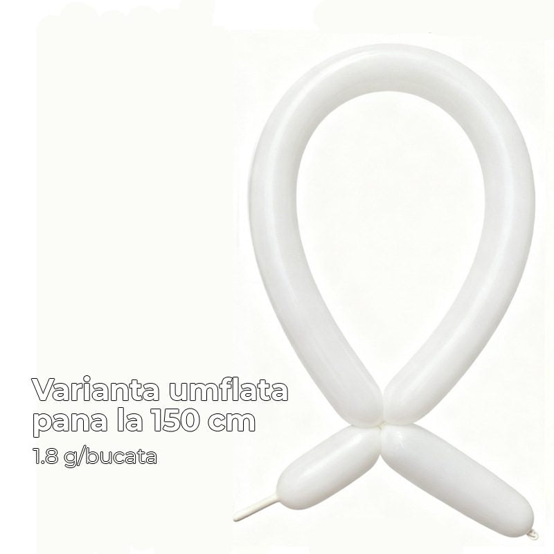 Baloane de Modelaj, Set 50 Bucati, Latex Premium Flexibil pentru Figurine, Extensibile pana la 150 cm, 1.8 g, Alb