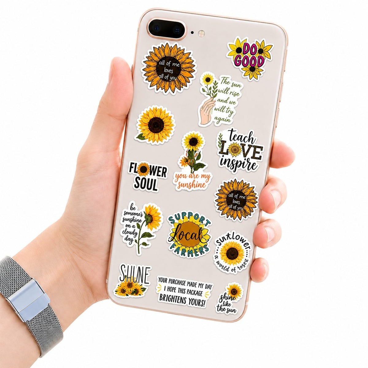 Set Stickere Decorative, Motive Floarea-Soarelui Si Mesaje Inspirationale, Vinil Impermeabil, Multicolor, 50 Bucati