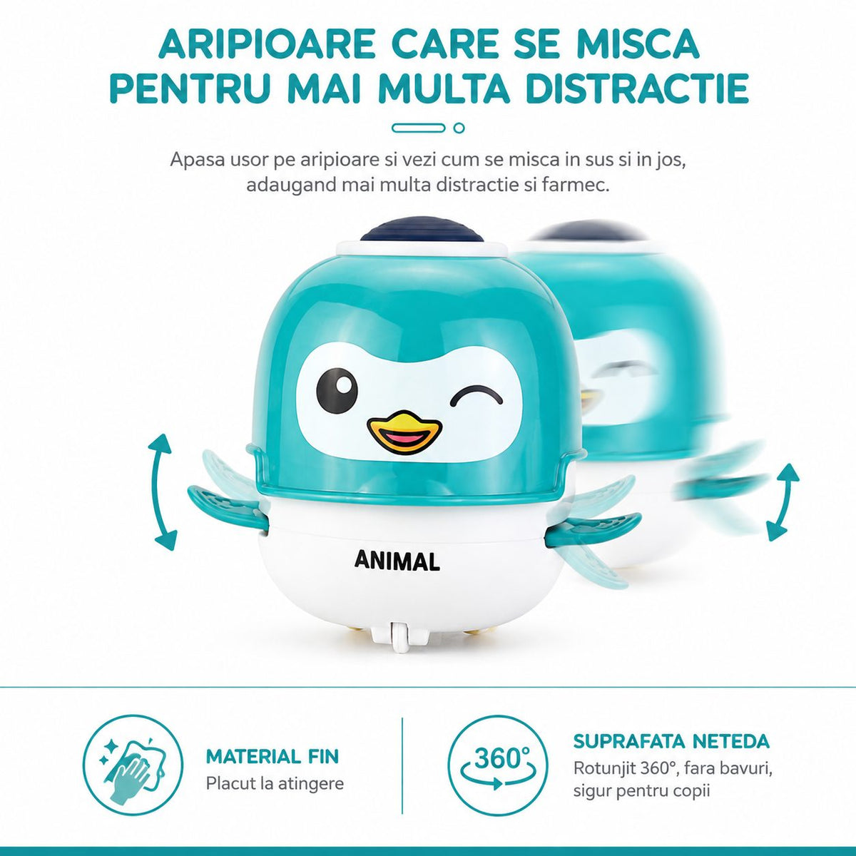 Jucarie Interactiva Robot Bufnita, Cu Sunete, Lumini Si Aripioare Mobile, Plastic ABS, Turcoaz, Pentru Copii 3 Ani+