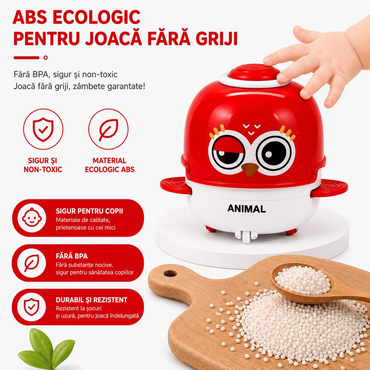 Jucarie Interactiva Bufnita, cu Inertie, Sunete Si Lumini, Plastic ABS, Rosu, pentru Copii 3 Ani+