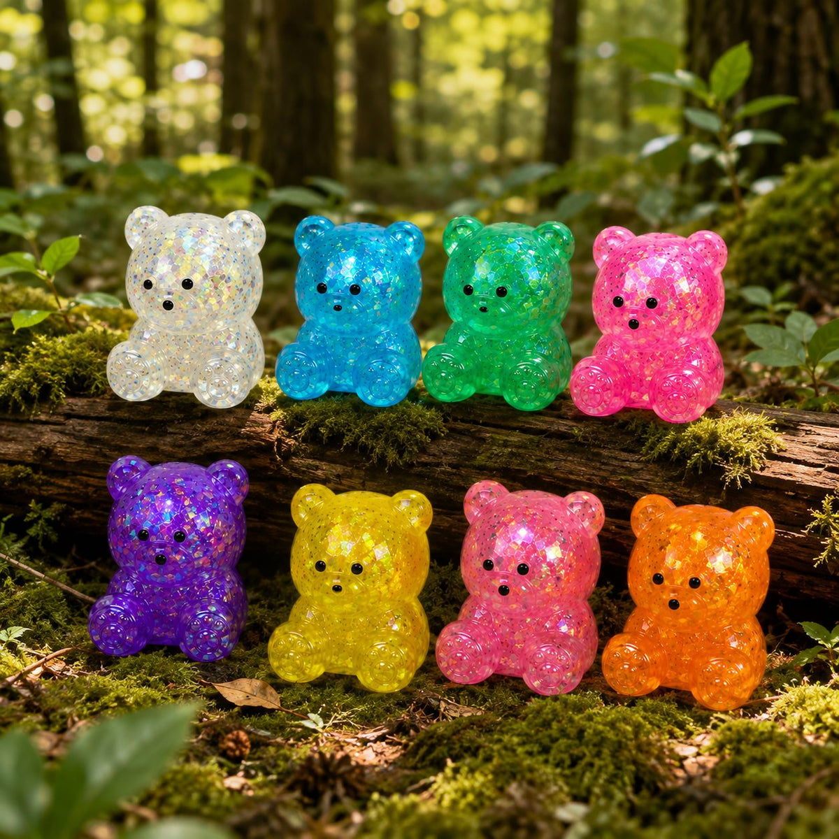 Jucarie Antistres Squishy, Model Ursulet Transparent cu Paiete, Termoplastic, Culoare Aleatorie