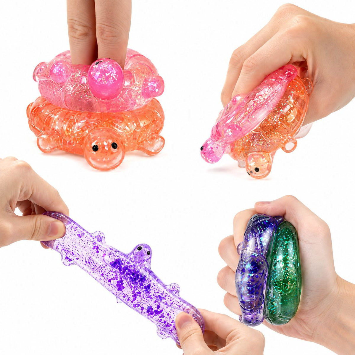 Sugar Squeezy Toy, Jucarie Antistres Squishy, Model Testoasa cu Sclipici, Cauciuc Siliconic, Set 12 Bucati, Multicolor, 7 x 5.2 cm