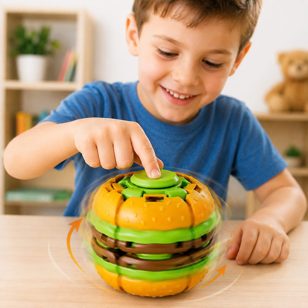 Jucarie Antistres Fidget Puzzle, Model Hamburger Rotativ, Plastic ABS, Multicolor