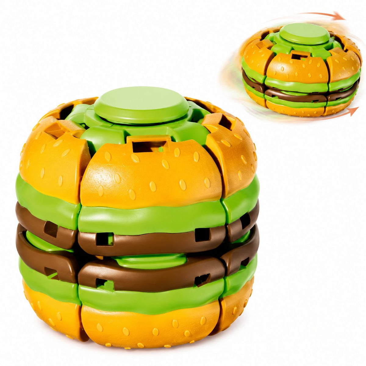 Jucarie Antistres Fidget Puzzle, Model Hamburger Rotativ, Plastic ABS, Multicolor