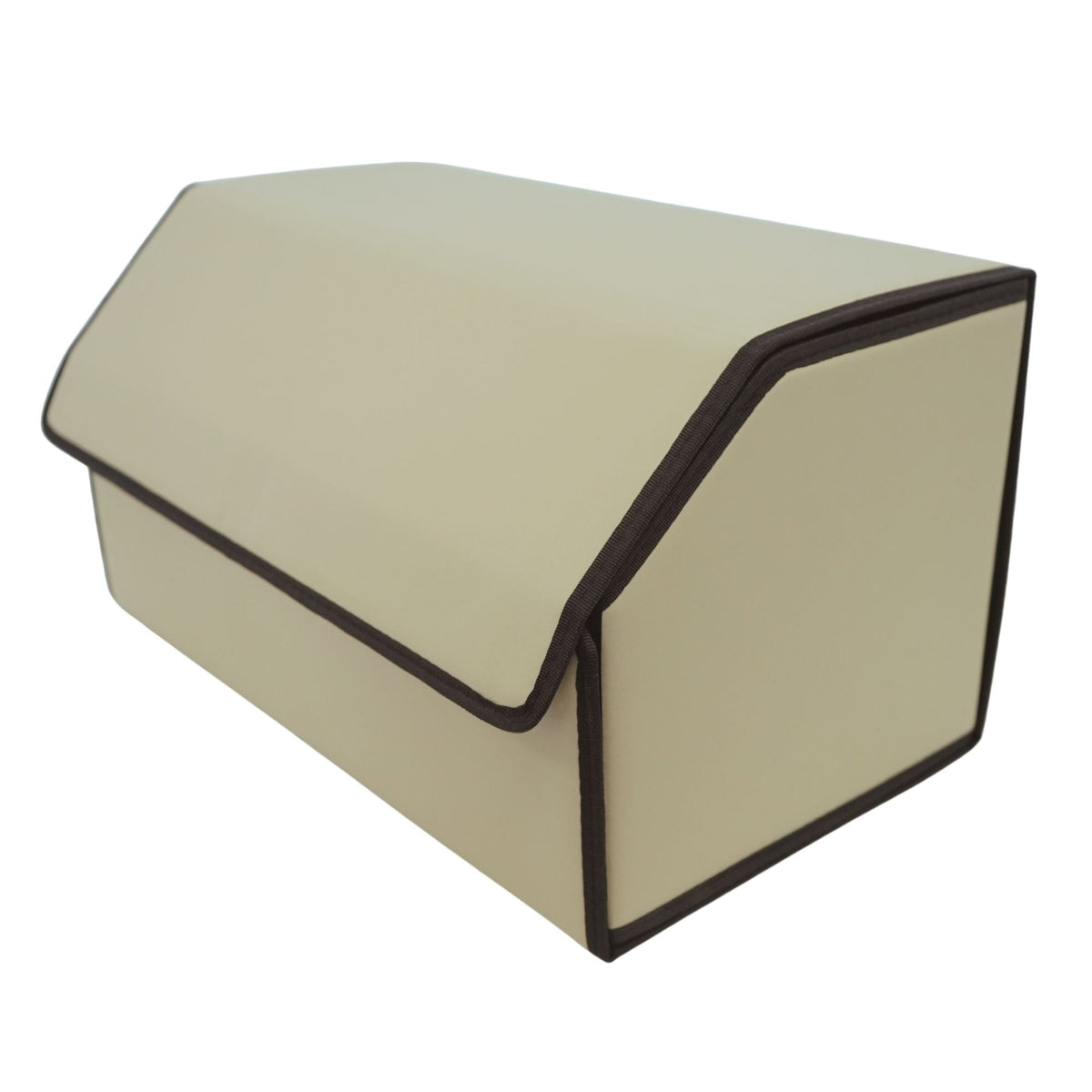 Organizator Portbagaj Auto Premium, Geanta Depozitare Pliabila cu Capac, Piele Ecologica Impermeabila, 2 Compartimente, Bej, 55 x 30 x 30 cm