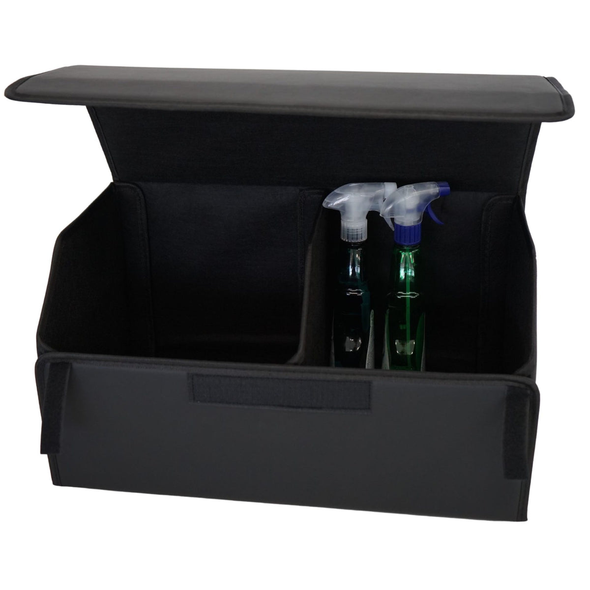Organizator Portbagaj Auto Premium, Geanta Depozitare cu Capac, Pliabil si Impermeabil, Piele Ecologica PU, 2 Compartimente, Negru, 55 x 30 x 30 cm
