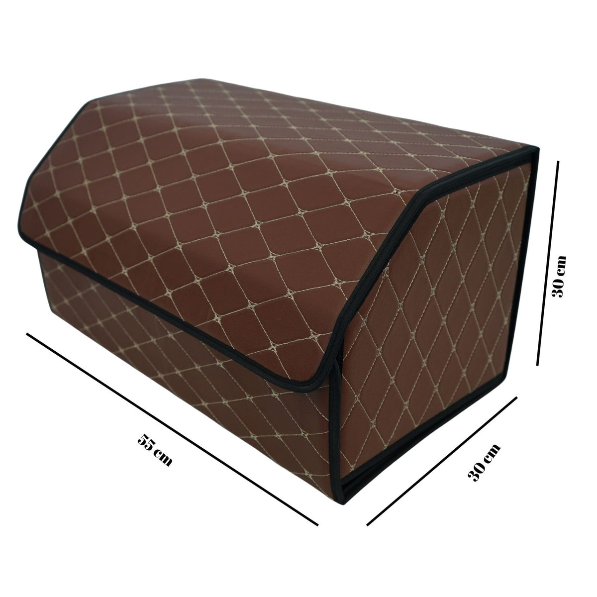Organizator Portbagaj Auto Premium, Geanta Depozitare Pliabila cu Capac, Impermeabila, Piele Ecologica PU, 2 Compartimente, Maro Inchis, 55 x 30 x 30 cm