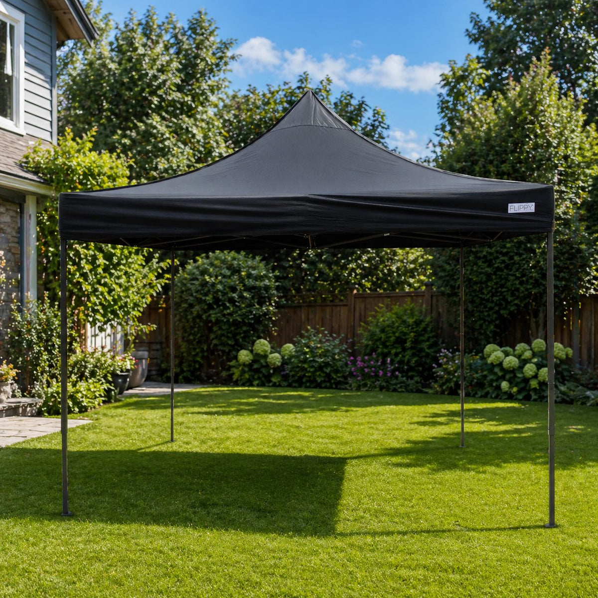 Cort Pavilion Pliabil 3x3m, Cadru Metalic Ranforsat Reglabil, Acoperis Impermeabil Poliester Oxford 420D, 185 g/m, Negru