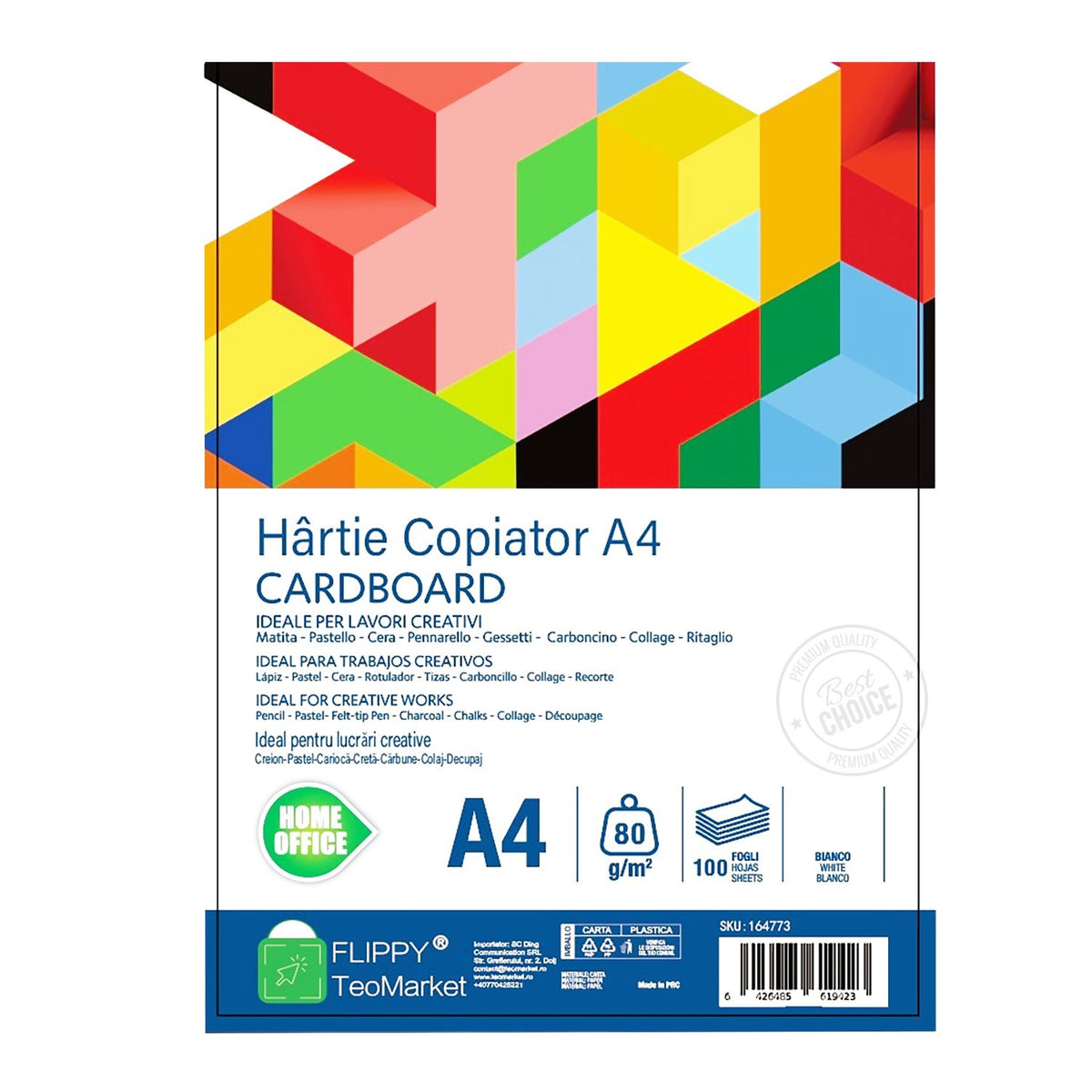 Cardboard Hartie Copiator A4, Hartie Multifunctionala pentru Imprimanta Laser si Inkjet, 80 g/mp, 100 Coli/Top, Alb, 210 x 297 mm