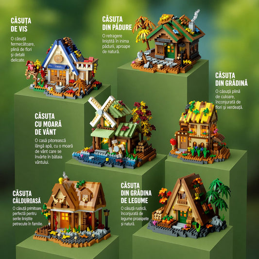 Set Constructie Forest Log Cabin, Model Casuta Calduroasa Arhitecturala, Plastic ABS, 860 Piese, 11.5x10.2x10 cm, Multicolor