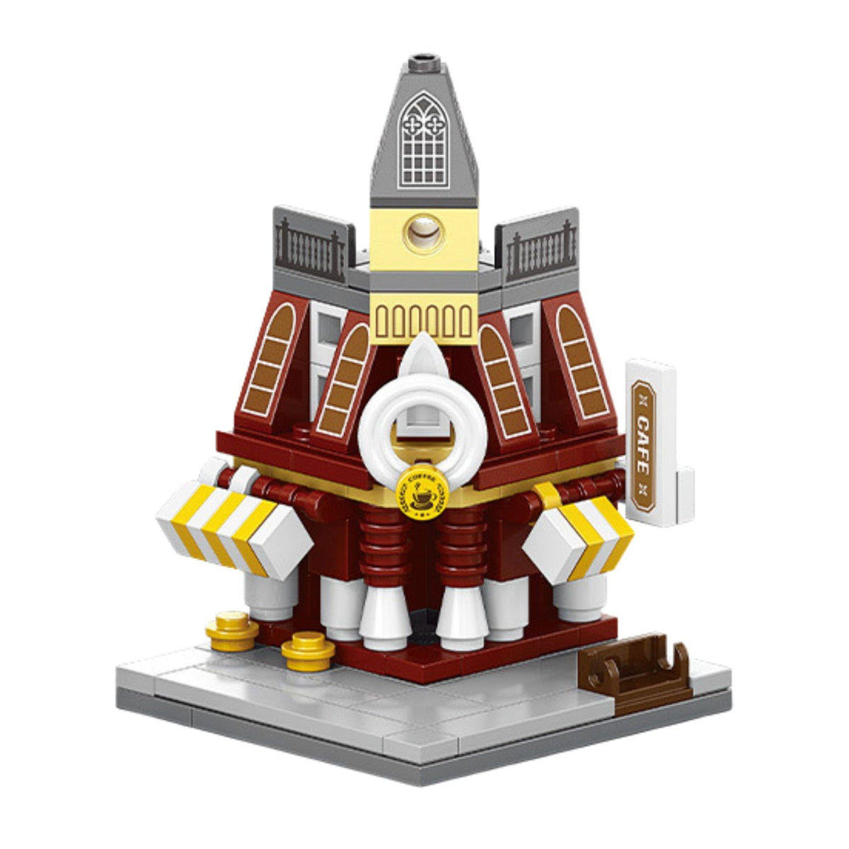 Set de Constructie Jucarie Educativa STEM, Model 3D Strada Comerciala Europeana, 120 Piese, Plastic, +6 Ani, 7.2 x 6.3 x 9.7 cm, Bordo/Gri