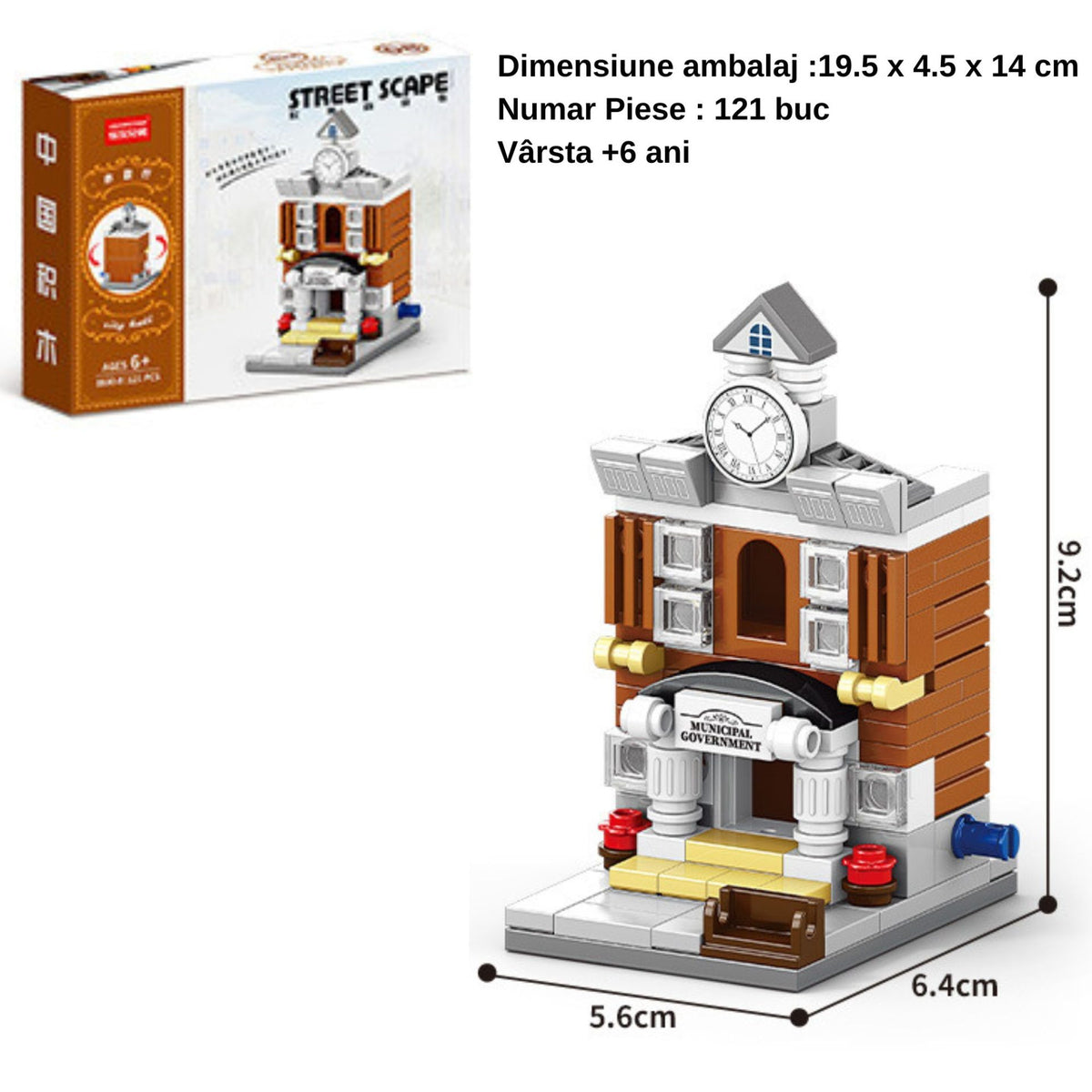 Set de Constructie si Jucarie Educativa STEM, Model 3D Strada Comerciala Europeana, Dezvoltare Creativitate si Logica, plastic, 121 Piese, +6 Ani, 6.4 x 5.6 x 9.2 cm, Maro/Gri