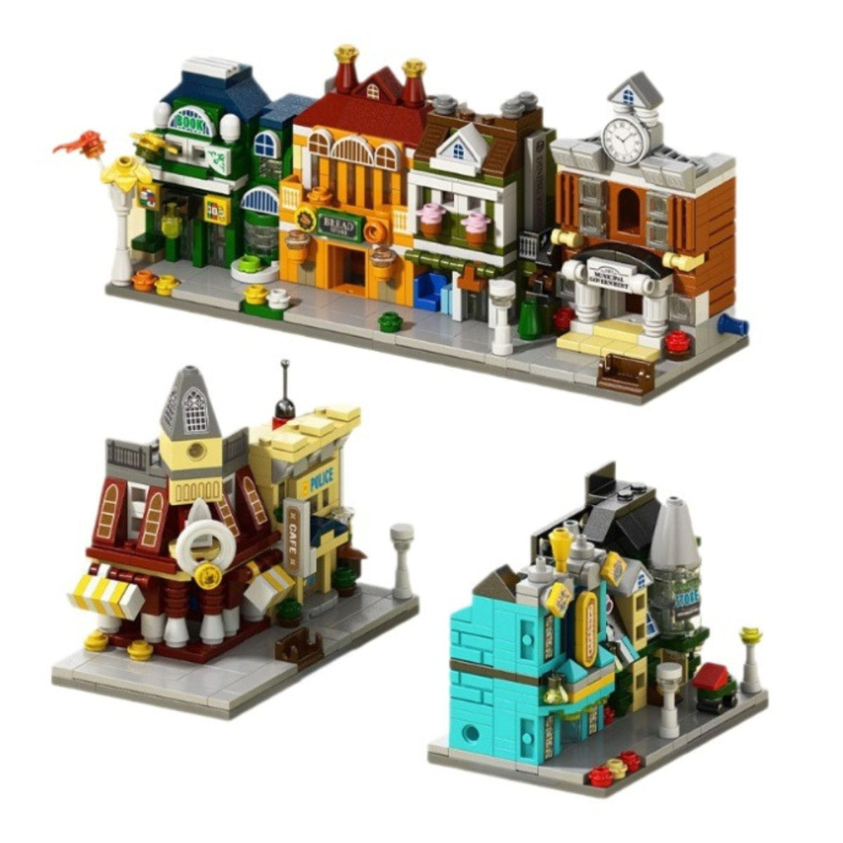 Set de Constructie Educativ STEM, Model 3D Strada Comerciala Europeana, 145 Piese, Plastic, +6 Ani, 6.4 x 5.6 x 7.6 cm, Albastru/Galben