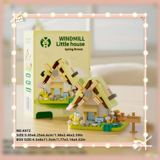 Set de Constructie Moara de Vant, Jucarie Educativa STEM, Model 3D din Micro-Caramizi, Plastic ABS, 289 Piese, 11.5 x 8 x 4.5 cm, Galben, +6 Ani