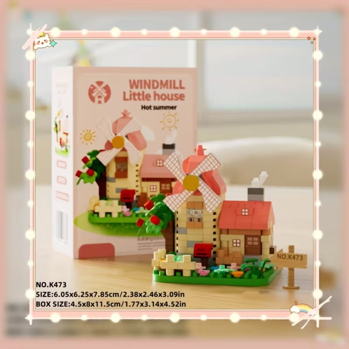 Set de Constructie Moara de Vant Miniatura, Jucarie Educativa STEM, Puzzle 3D din Micro-Caramizi, Plastic ABS, 319 Piese, +6 Ani, 11.5 x 8 x 4.5 cm, Roz