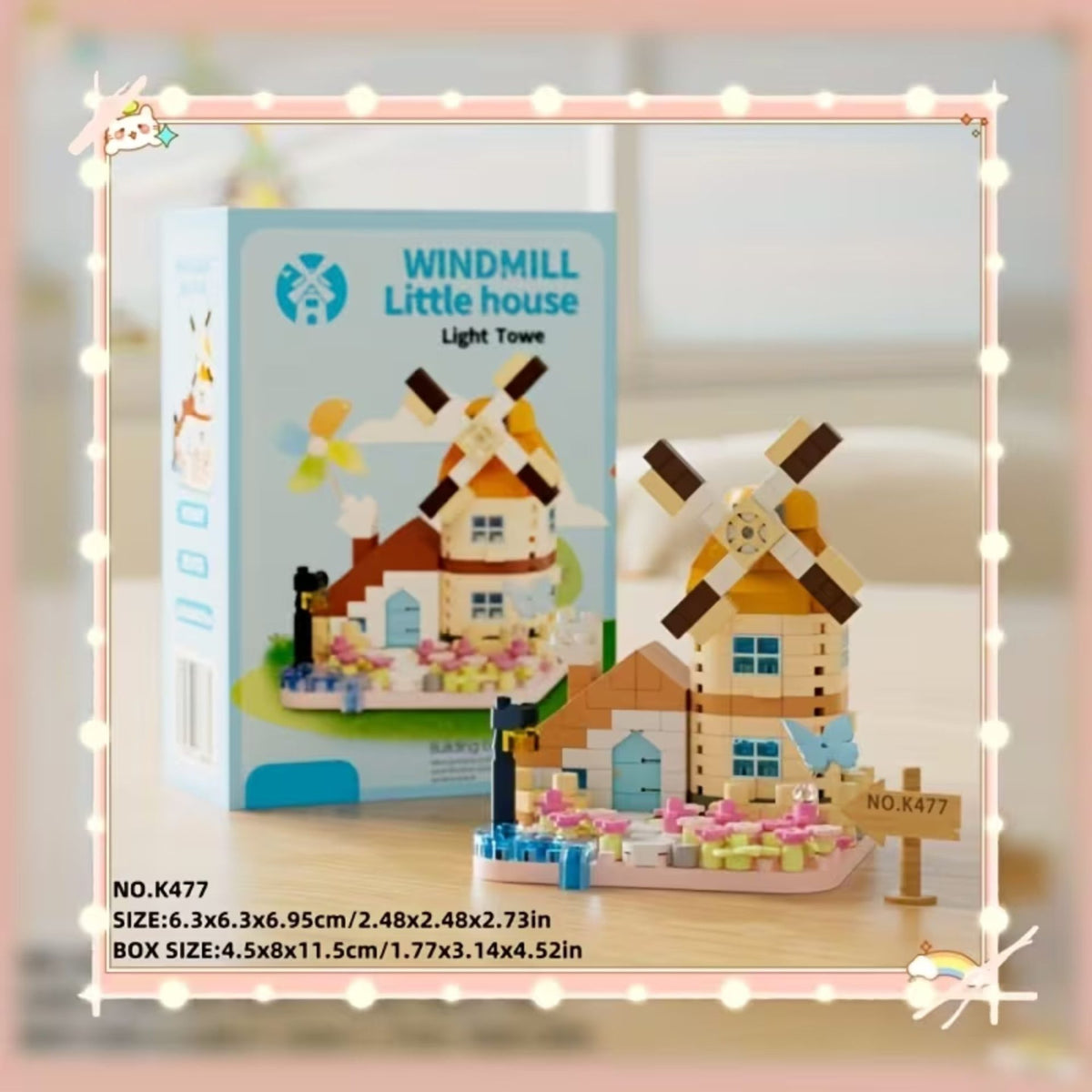 Set de Constructie Moara de Vant, Jucarie Educativa STEM, Model 3D din Micro-Caramizi, Plastic ABS, 283 Piese, Varsta +6 Ani, 11.5 x 8 x 4.5 cm, Albastru