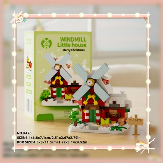 Set de Constructie Moara de Vant, Jucarie Educativa STEM, Model 3D din Micro-Caramizi, Plastic ABS, 288 Piese, Varsta +6 Ani, 11.5 x 8 x 4.5 cm, Verde