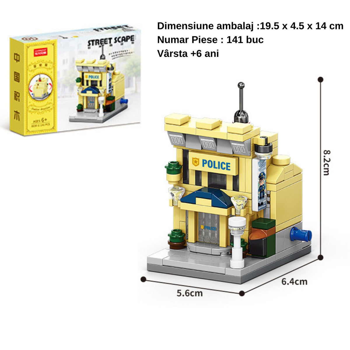 Set de Constructie Educativ STEM, Model 3D Strada Comerciala Europeana, Dezvoltare Abilitati Motorii, Plastic, 141 Piese, +6 Ani, 6.4 x 5.6 x 8.2 cm, Galben/Gri