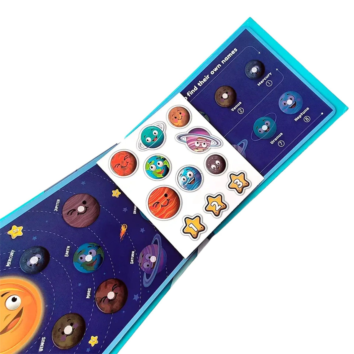 Carte Educativa Montessori Quiet Book, Joc Senzorial cu Stickere Reutilizabile si Activitati Interactive, Tematica Explorarea Spatiului, Carton Plastificat, 28 x 20.5 cm, 3 Ani+, Multicolor