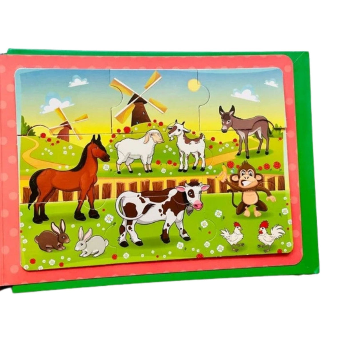 Carte Educativa Quiet Book Senzoriala, Joc Montessori cu Stickere Reutilizabile si Puzzle, Invatare Limba Engleza, Lumea Animalelor, Carton Plastificat cu Scai, 10 Pagini, 3 Ani+, Multicolor