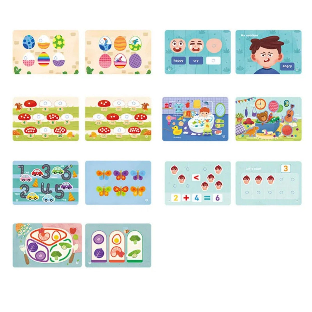 Carte Educationala Busy Book Cognitiv, Joc Montessori cu Stickere Reutilizabile si Activitati Matematice, Carton Plastificat, 10 Pagini, 30.5 x 21.7 cm, Multicolor, 3 Ani+