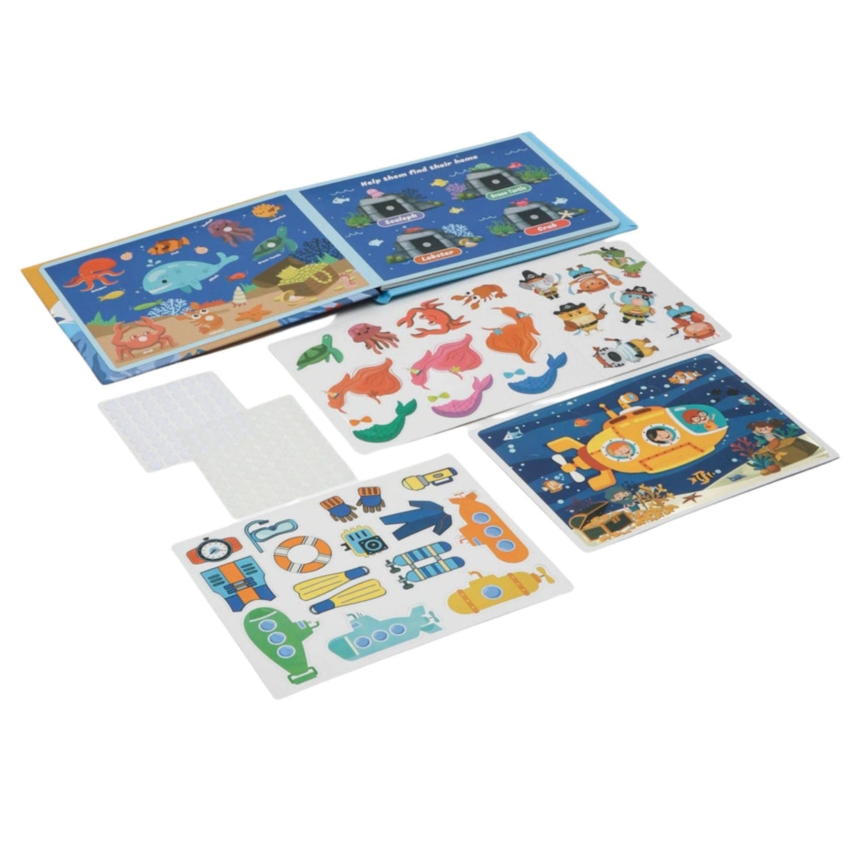 Carte Educativa Montessori, Quiet Book Senzoriala cu Stickere Reutilizabile Velcro, Joc Interactiv Dezvoltare Motricitate, Lumea Acvatica, Carton Plastificat Impermeabil, 10 Pagini, Multicolor, 3 Ani+