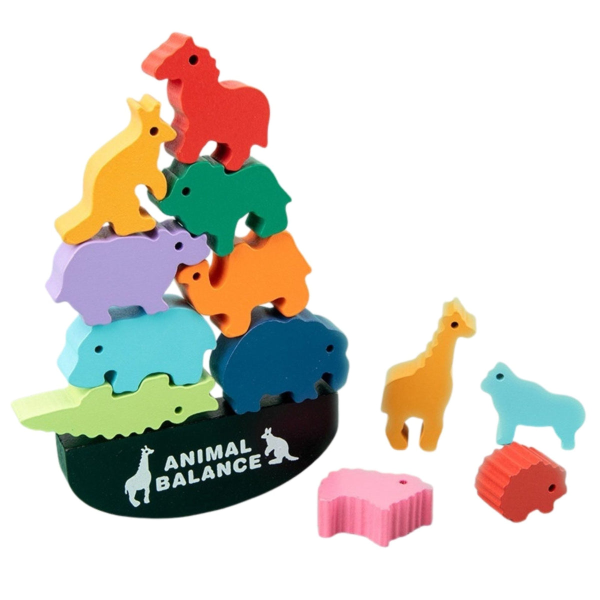Joc de Echilibru Montessori Animal Balance, Jucarie Educativa si Senzoriala, Dezvoltare Motricitate Fina, Lemn Natural, 13 Piese, 3 ani+, Multicolor