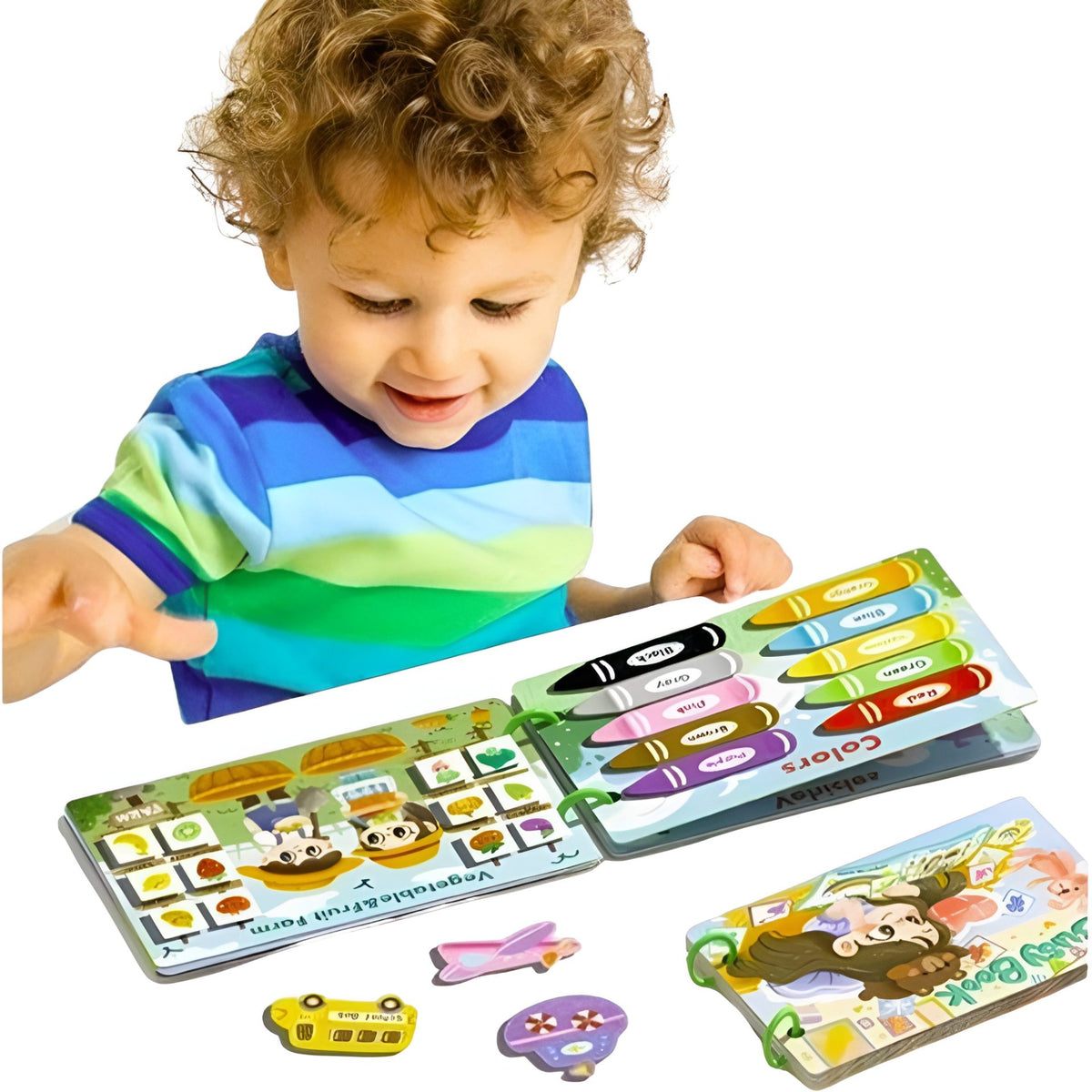 Carte Educationala Montessori Busy Book, Mapa Senzoriala pentru Motricitate Fina, Fetru, 12 Teme de Invatare, 3 Ani+, Multicolor