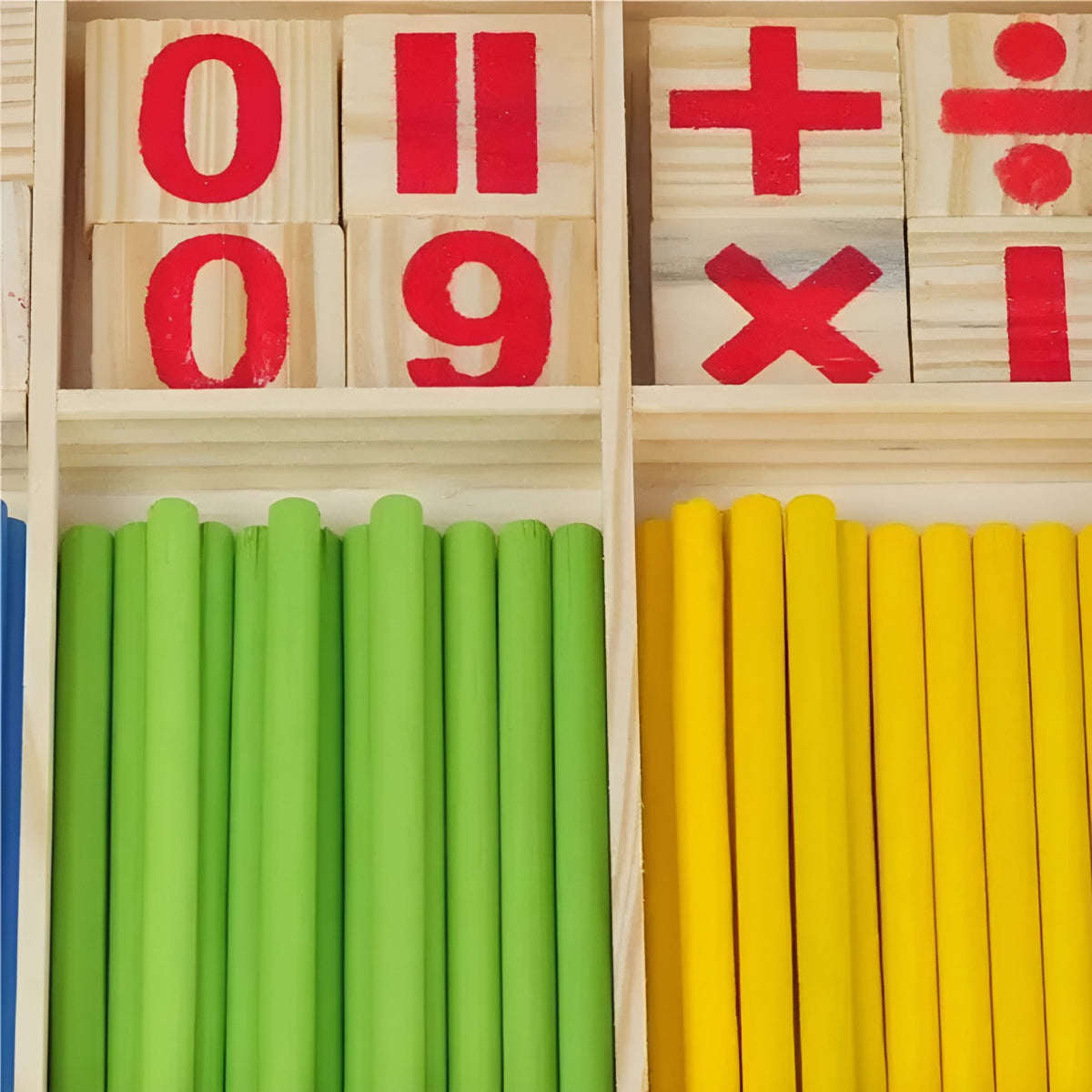 Joc Educativ Montessori, Set Matematic din Lemn cu Betisoare si Cifre pentru Invatare Operatii Aritmetice si Logica, Cutie Organizator, 74 Piese, 3 Ani+, Multicolor