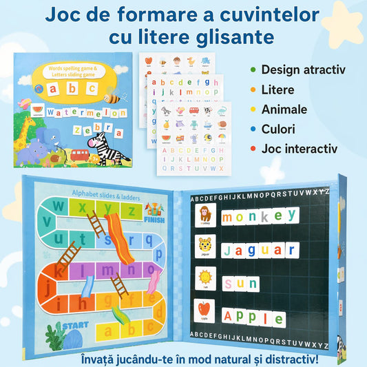 Joc Educativ Montessori, Carte Magnetica Alfabet Englez, Recunoastere Litere si Formare Cuvinte, Carton si Magnet, 3+ Ani, 27x26.2x1.5 cm, Multicolor