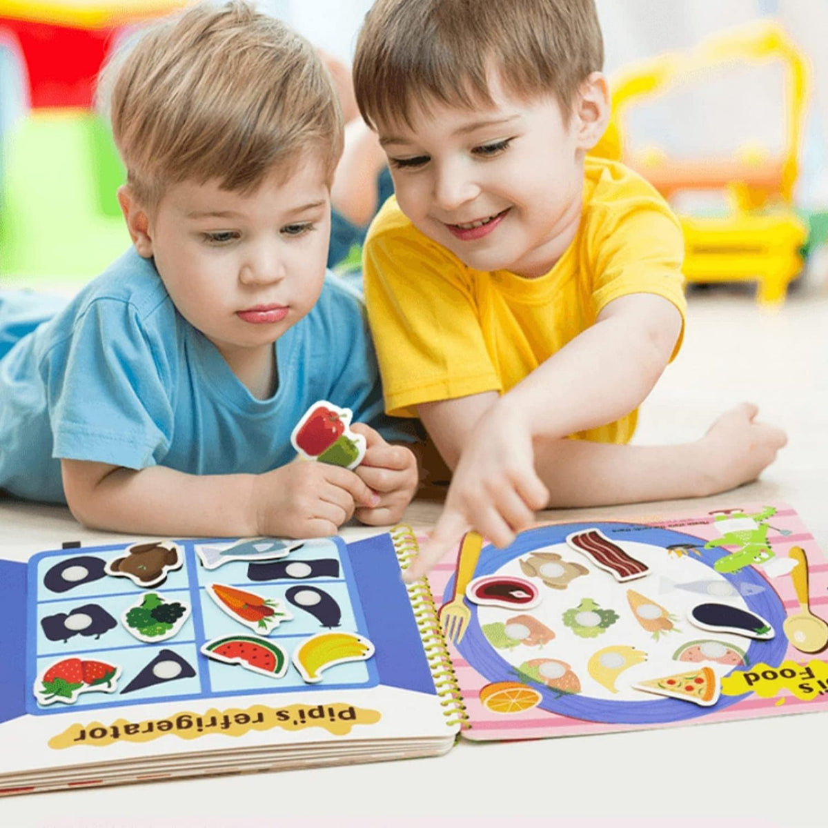 Carte Educativa Quiet Book, Joc Montessori cu Stickere Reutilizabile si Scai, Activitati Senzoriale pentru Dezvoltarea Motricitatii, Carton Plastifiat, 10 Pagini Interactive, 3 Ani+, Multicolor