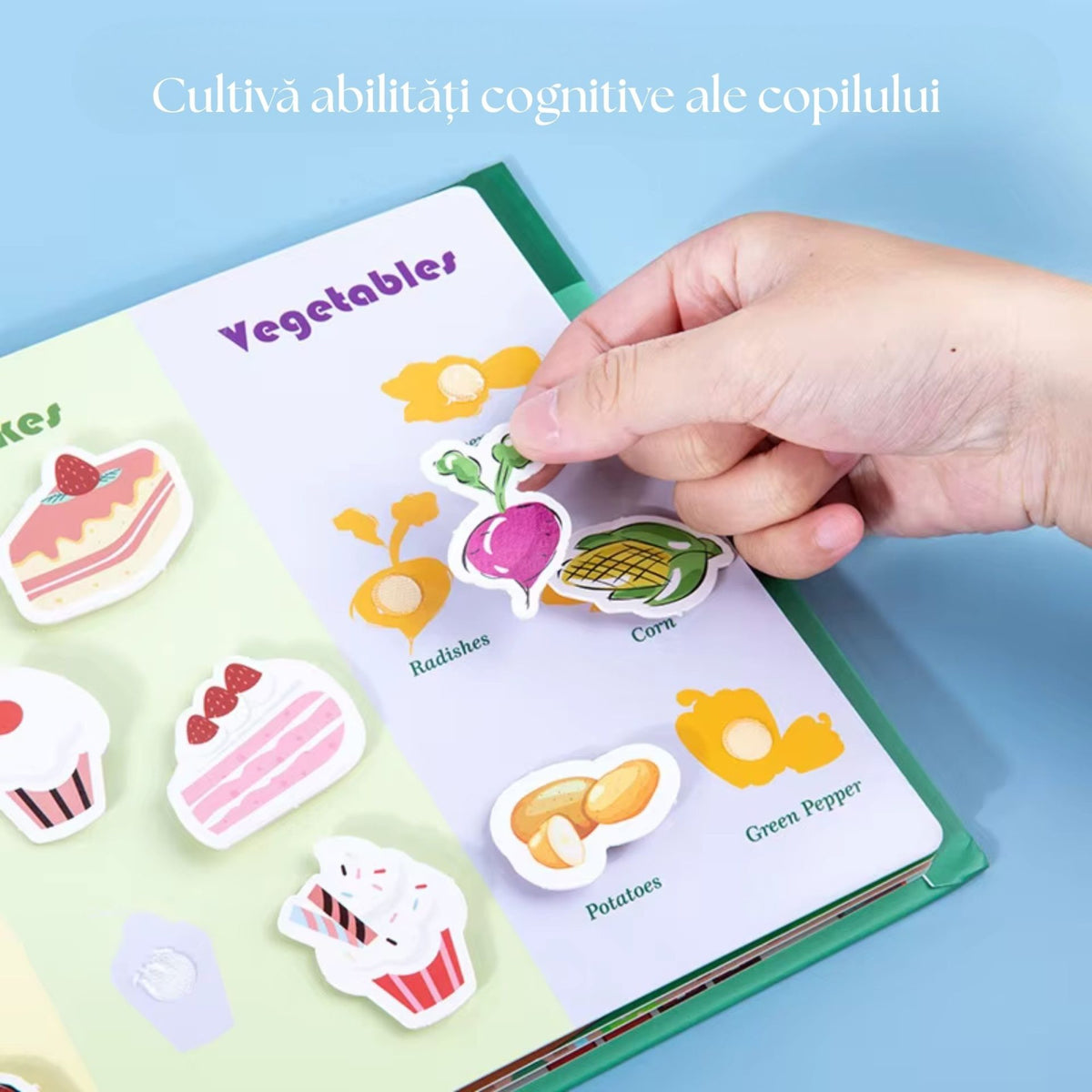 Carte Educativa Quiet Book, Joc Montessori cu Stickere Reutilizabile si Scai, Activitati Senzoriale pentru Dezvoltarea Motricitatii, Carton Plastifiat, 10 Pagini Interactive, 3 Ani+, Multicolor