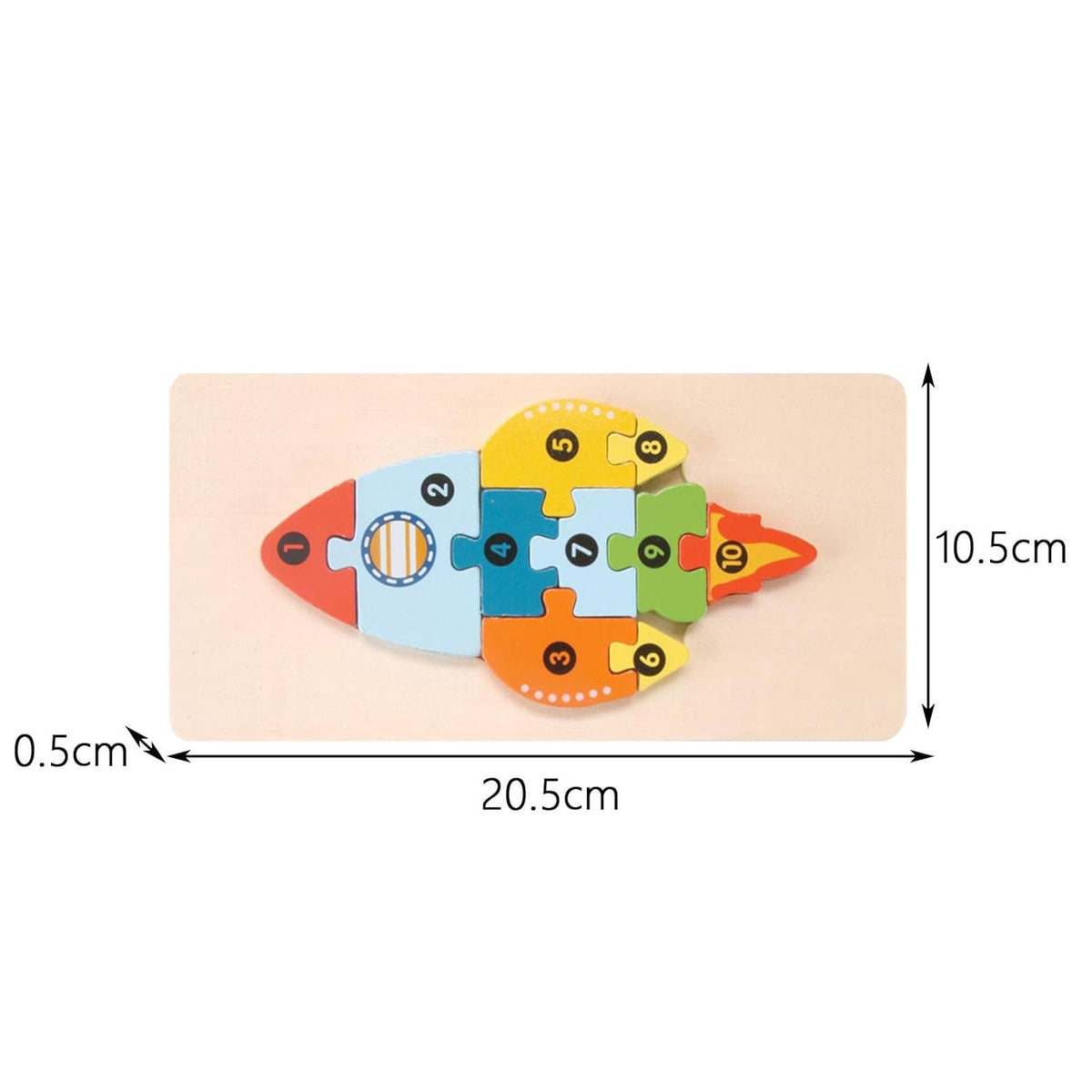 Puzzle din Lemn 3D Montessori, Jucarie Educativa pentru Motricitate Fina si Coordonare, Lemn Solid, Model Racheta, 11 Piese, 0-3 Ani, Multicolor