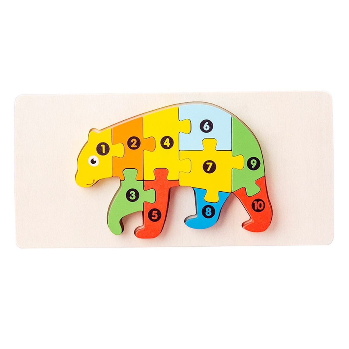 Puzzle din Lemn 3D Montessori, Jucarie Educativa pentru Dezvoltarea Motricitatii, Vopsea Ecologica, 11 Piese, Model Urs, Multicolor
