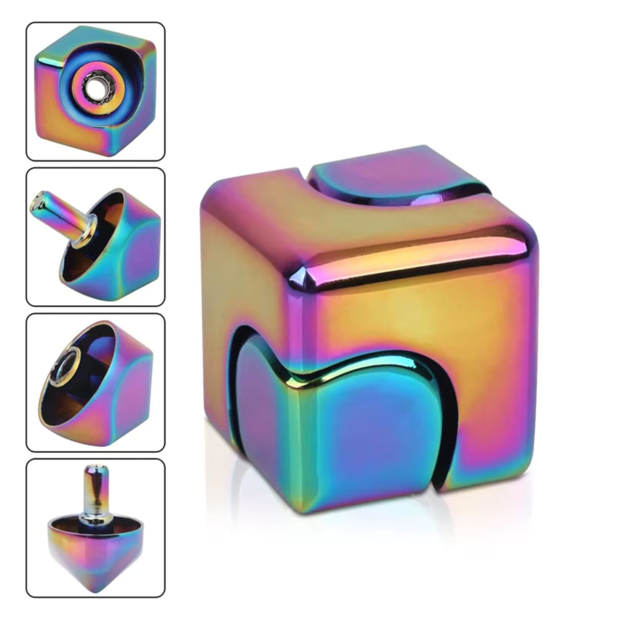 Jucarie Antistres Fidget Spinner Cub, Transformabil 2-in-1 Magnetic, Aliaj Zinc, Rulment Inox, Multicolor, 2.9 x 2.9 cm