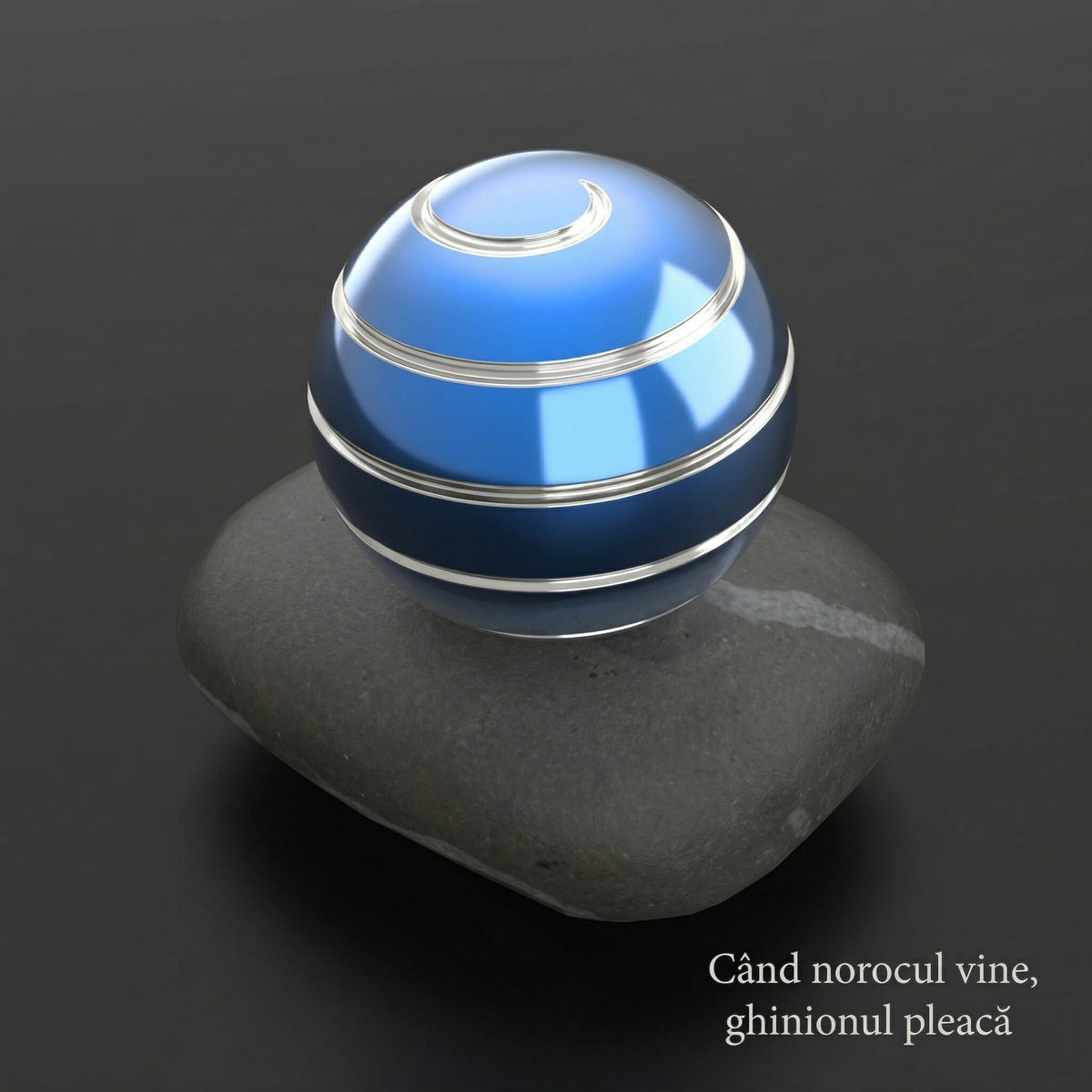 Sfera Fidget Spinner Metalic, Jucarie Antistres Transformabila 2 in 1 cu Rulment Inox, Aliaj Zinc, 40 mm, Albastru cu Linii Argintii