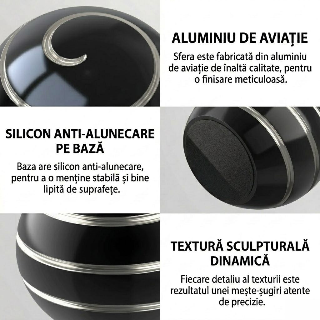 Jucarie Antistres Fidget Spinner Sfera, Rulment Inox pentru Focus si Relaxare, Aliaj Zinc, 40 mm, Negru