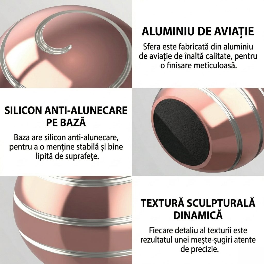 Jucarie Antistres Fidget Spinner Metalic Tip Sfera, Rulment Inox Silentios, Corp din Aliaj Zinc, Diametru 40 mm, Roz Pastel