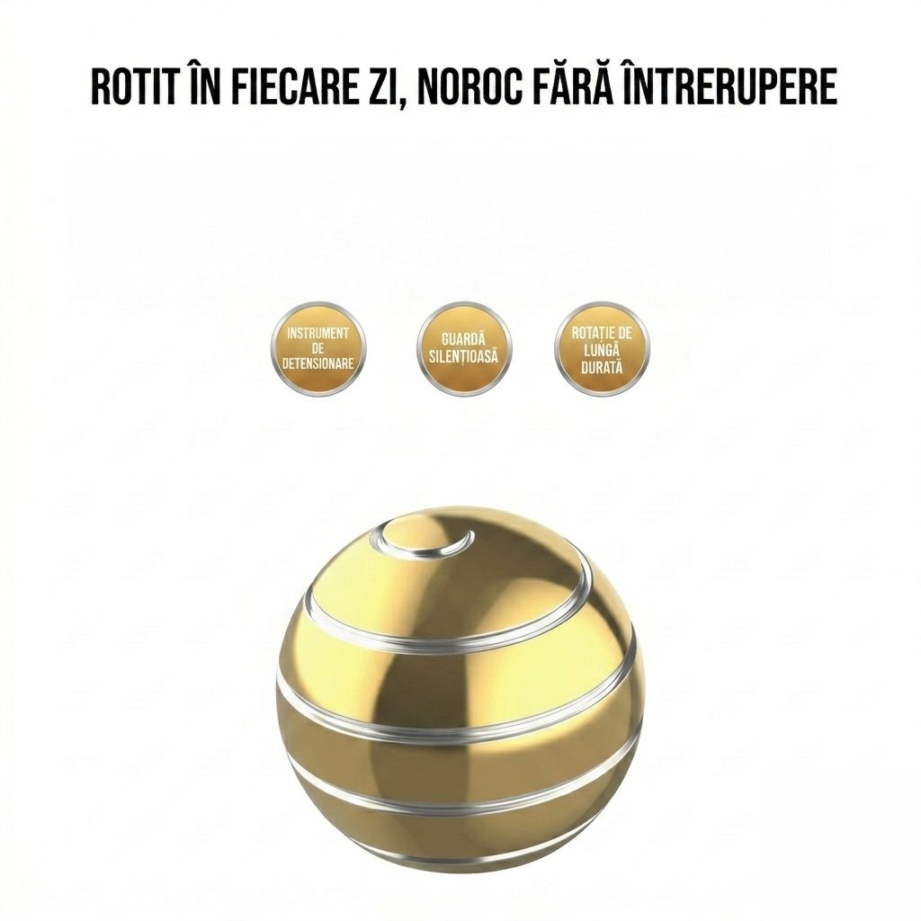 Sfera Fidget Spinner Metalic Antistres, Rulment Inox de Inalta Precizie, Corp din Aliaj Zinc, Jucarie de Birou pentru Concentrare si Relaxare, 40 mm, Auriu