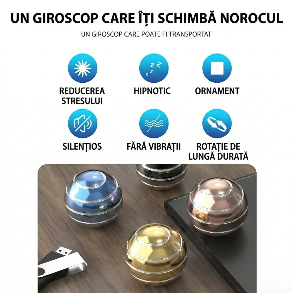 Sfera Fidget Spinner Metalic Antistres, Rulment Inox de Inalta Precizie, Corp din Aliaj Zinc, Jucarie de Birou pentru Concentrare si Relaxare, 40 mm, Auriu